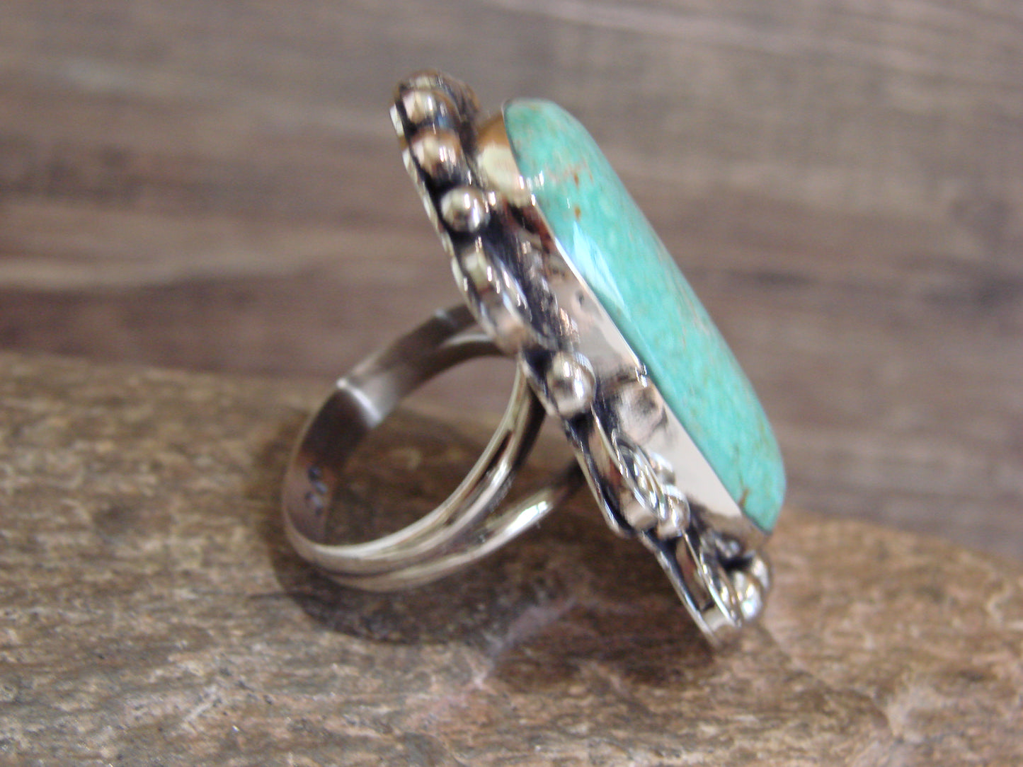 Native American Nickel Silver & Turquoise Ring by Cleveland - Size 9.5