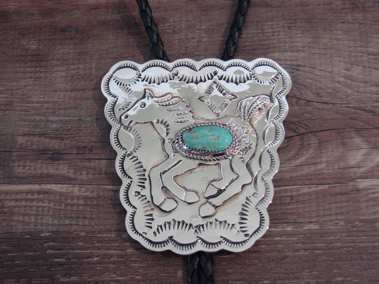Native American Nickel Silver & Turquoise Horse Bolo Tie - Cleveland