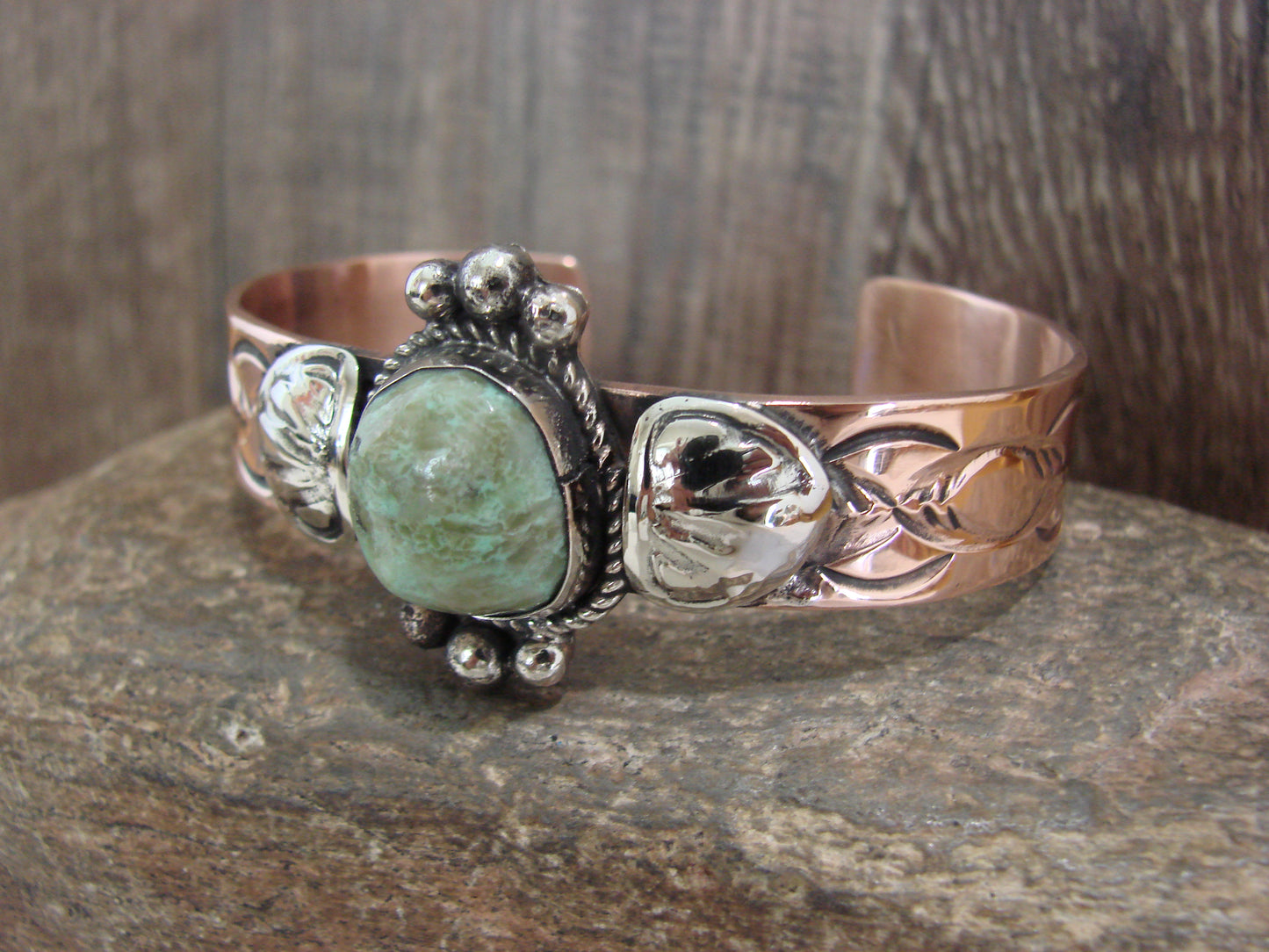 Native American Copper & Turquoise Bracelet by Cleveland