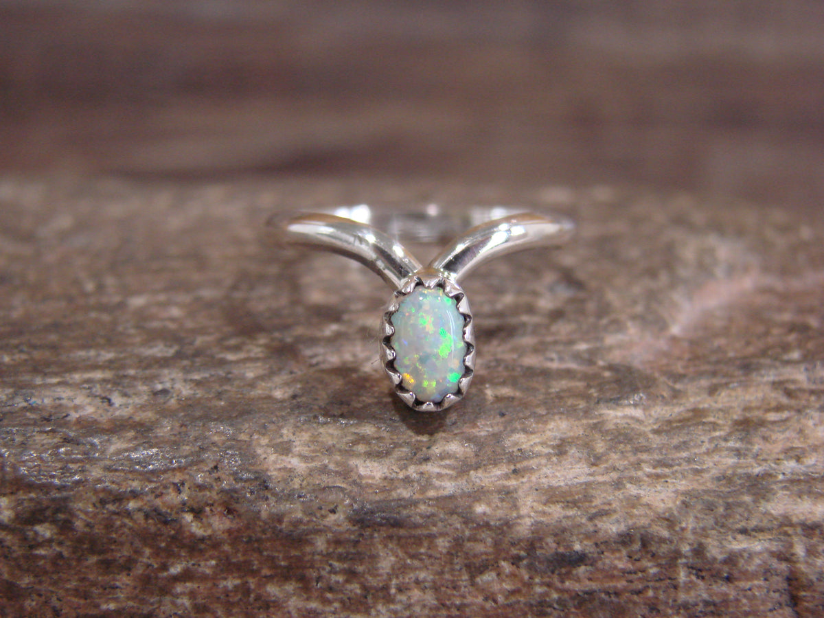 Native American Sterling Silver & White Opal Ring - Size 9 - Largo