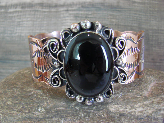 Navajo Indian Copper & Onyx Bracelet by Cleveland