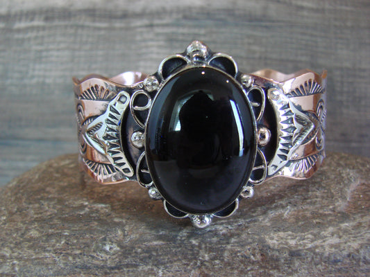 Navajo Indian Copper & Onyx Bracelet by Cleveland