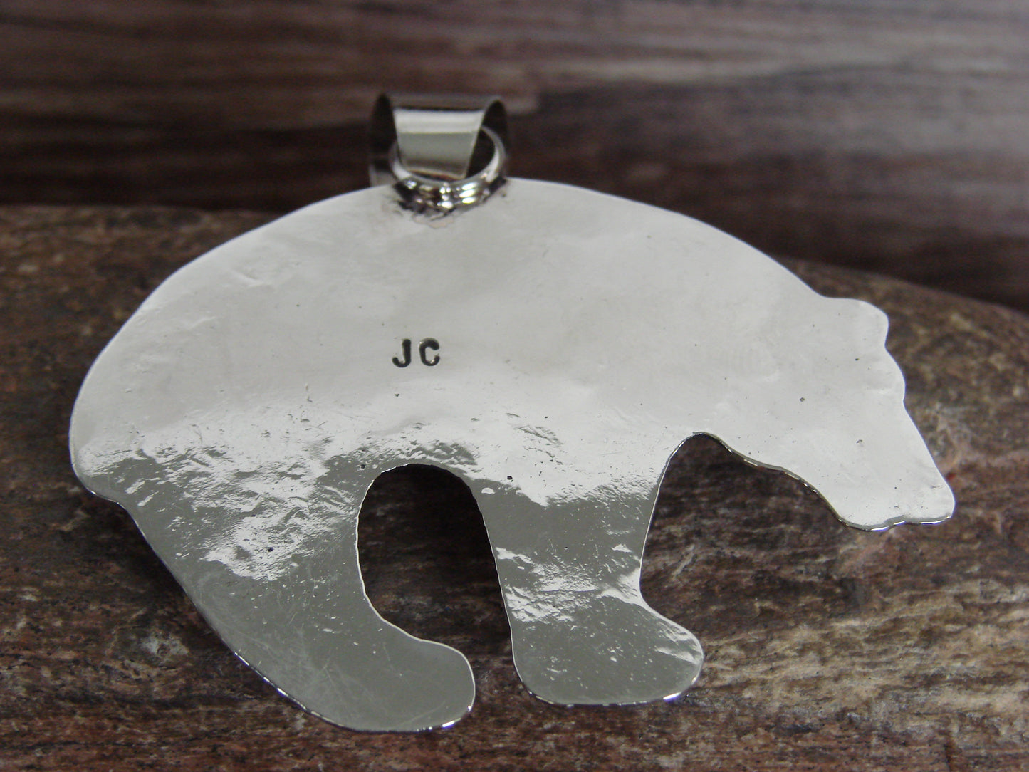 Native American Nickel Silver & Turquoise Bear Pendant - Cleveland