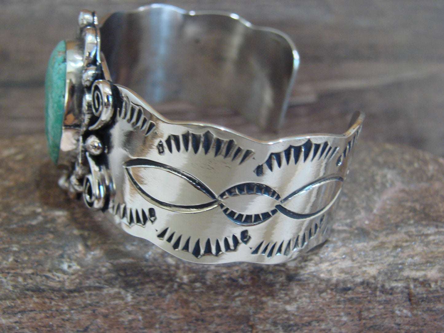 Native American Nickel Silver & Turquoise Bracelet by Cleveland