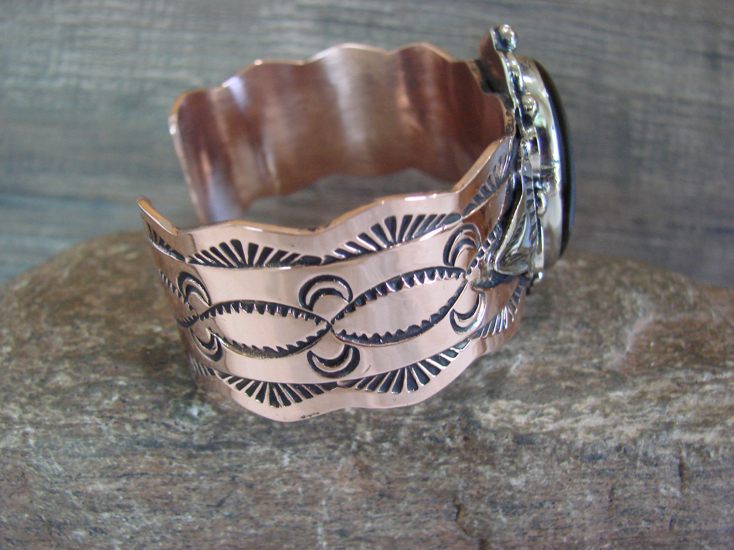 Navajo Indian Copper & Onyx Bracelet by Cleveland