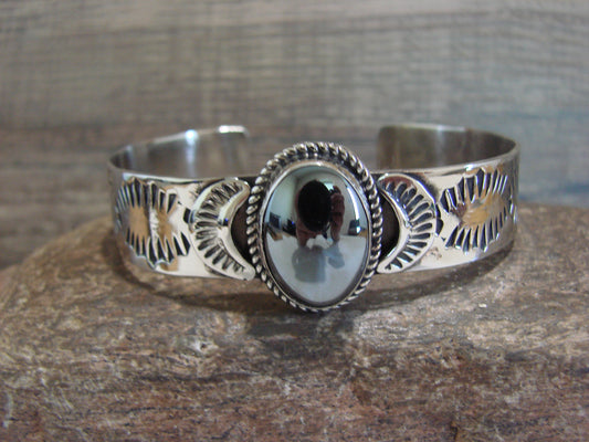 Navajo Indian Nickel Silver & Hematite Bracelet by Cleveland