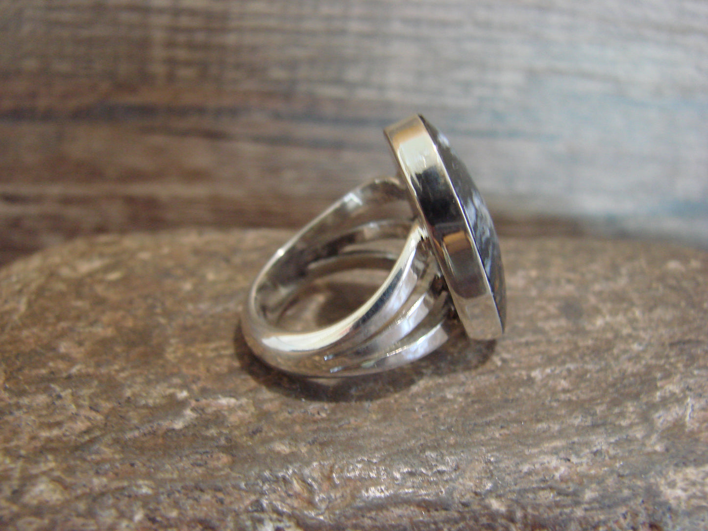 Native American Sterling Silver & White Buffalo Turquoise Ring by Smith - Size 6