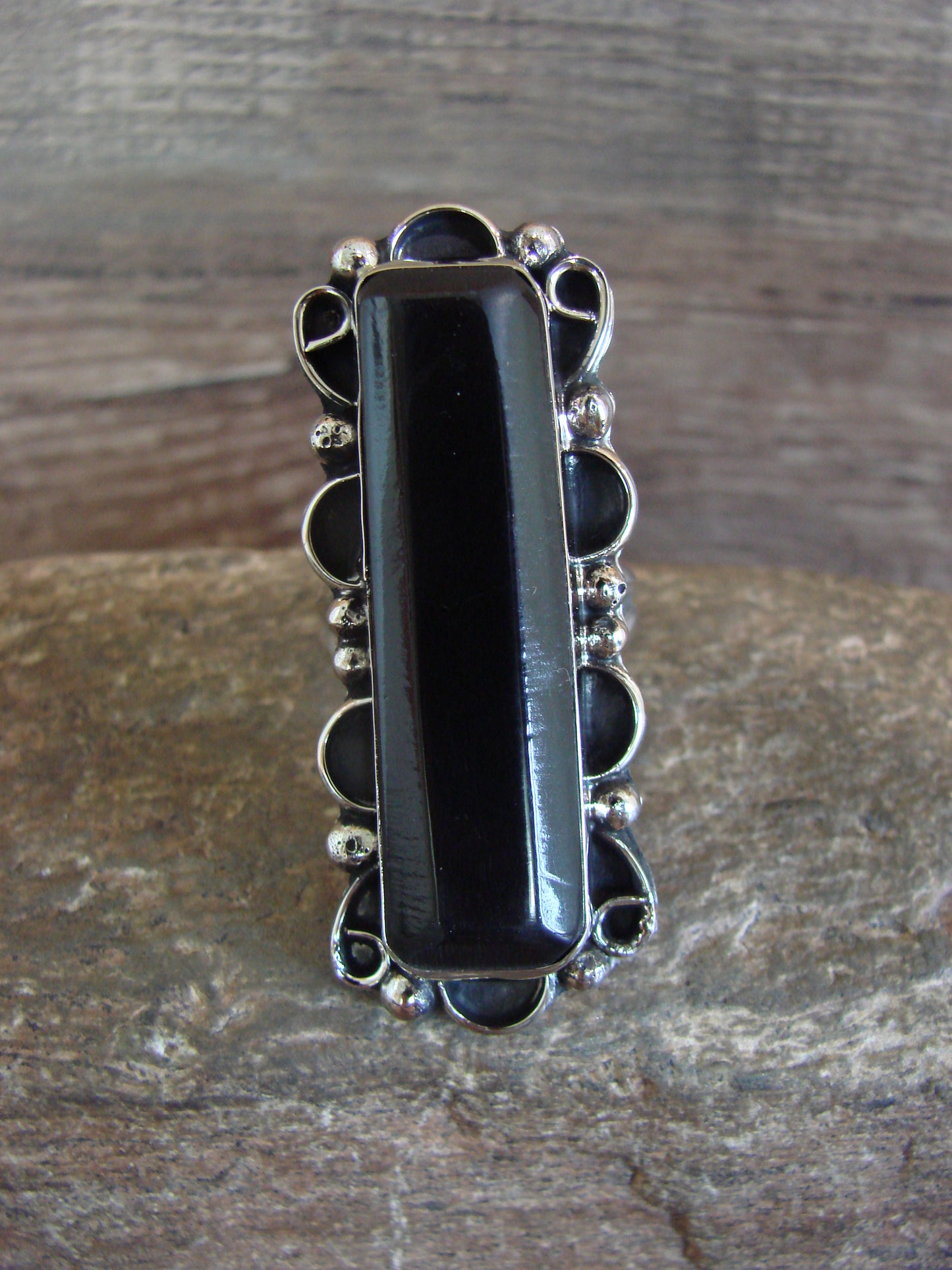 Native American Nickel Silver & Onyx Ring Size 11.5 - Cleveland
