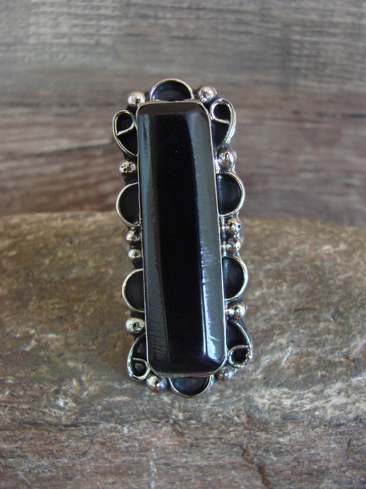 Native American Nickel Silver & Onyx Ring Size 11.5 - Cleveland