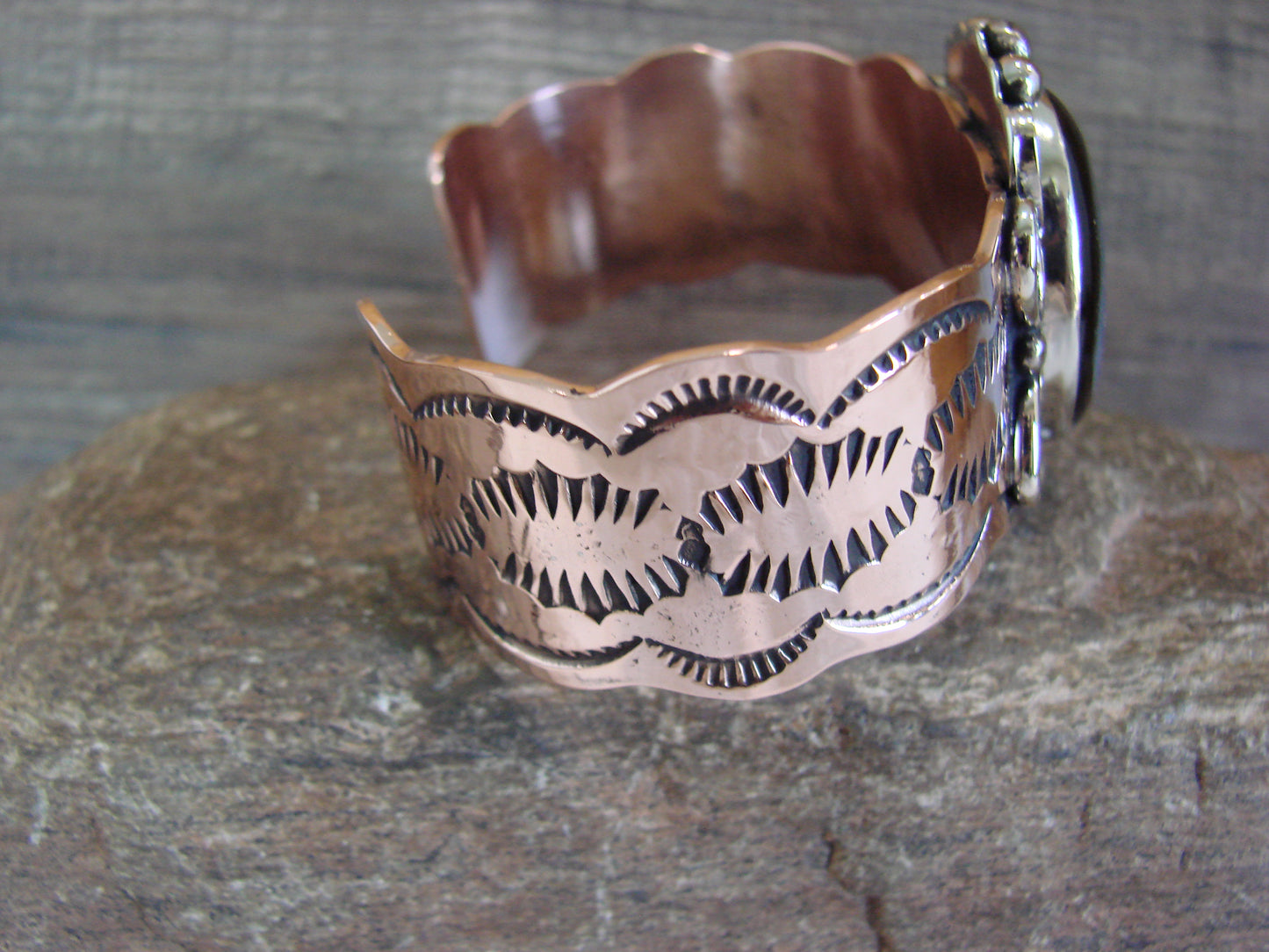 Navajo Indian Copper & Onyx Bracelet by Cleveland