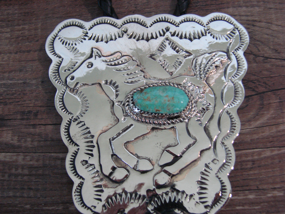 Native American Nickel Silver & Turquoise Horse Bolo Tie - Cleveland