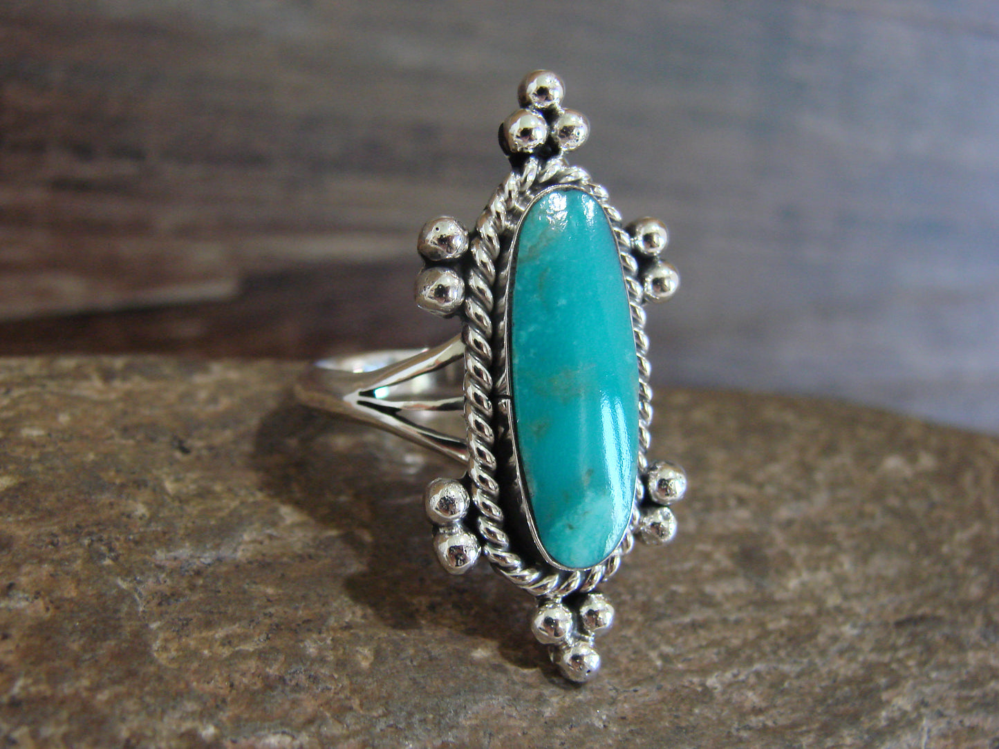 Native American Sterling Silver & Turquoise Ring by Lewis - Size 10.5