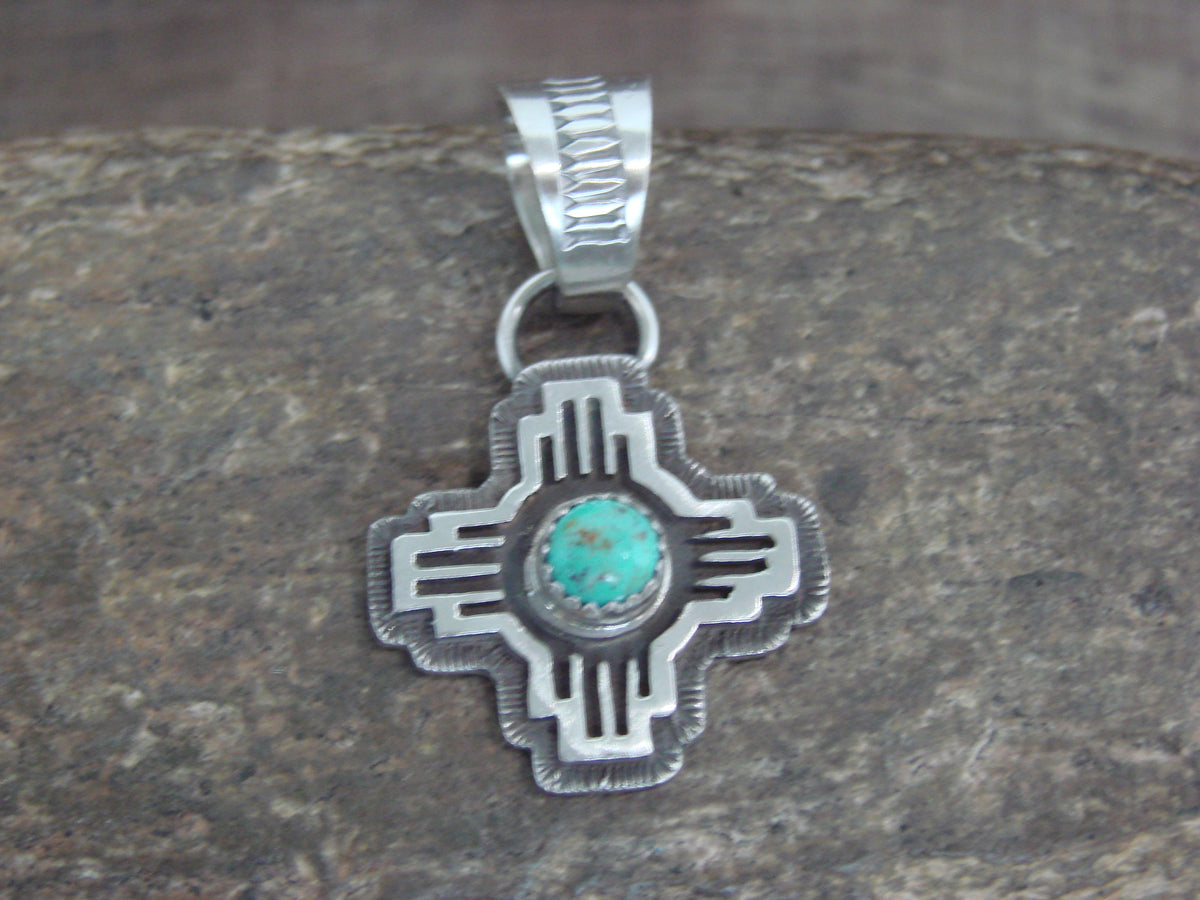 Native American Sterling Silver & Turquoise Zia Symbol Pendant - McCarthy