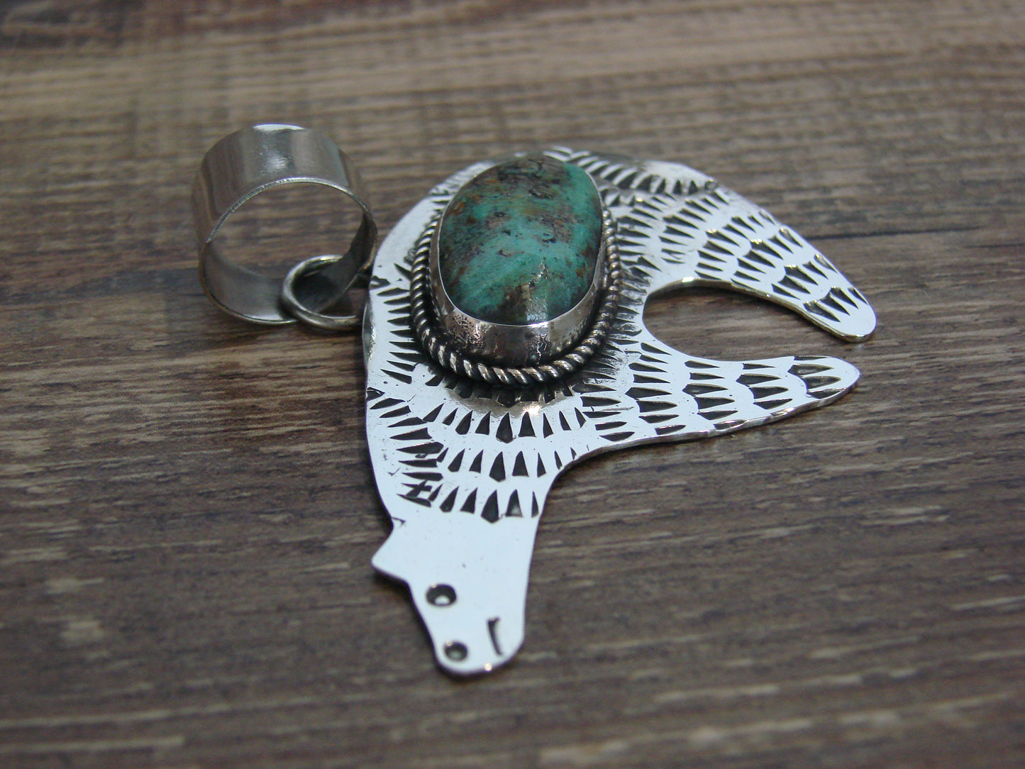 Native American Nickel Silver & Turquoise Bear Pendant - Cleveland