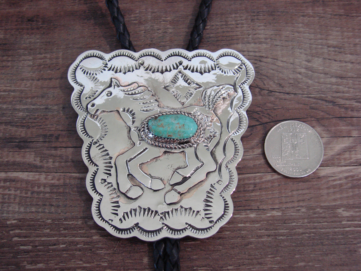 Native American Nickel Silver & Turquoise Horse Bolo Tie - Cleveland