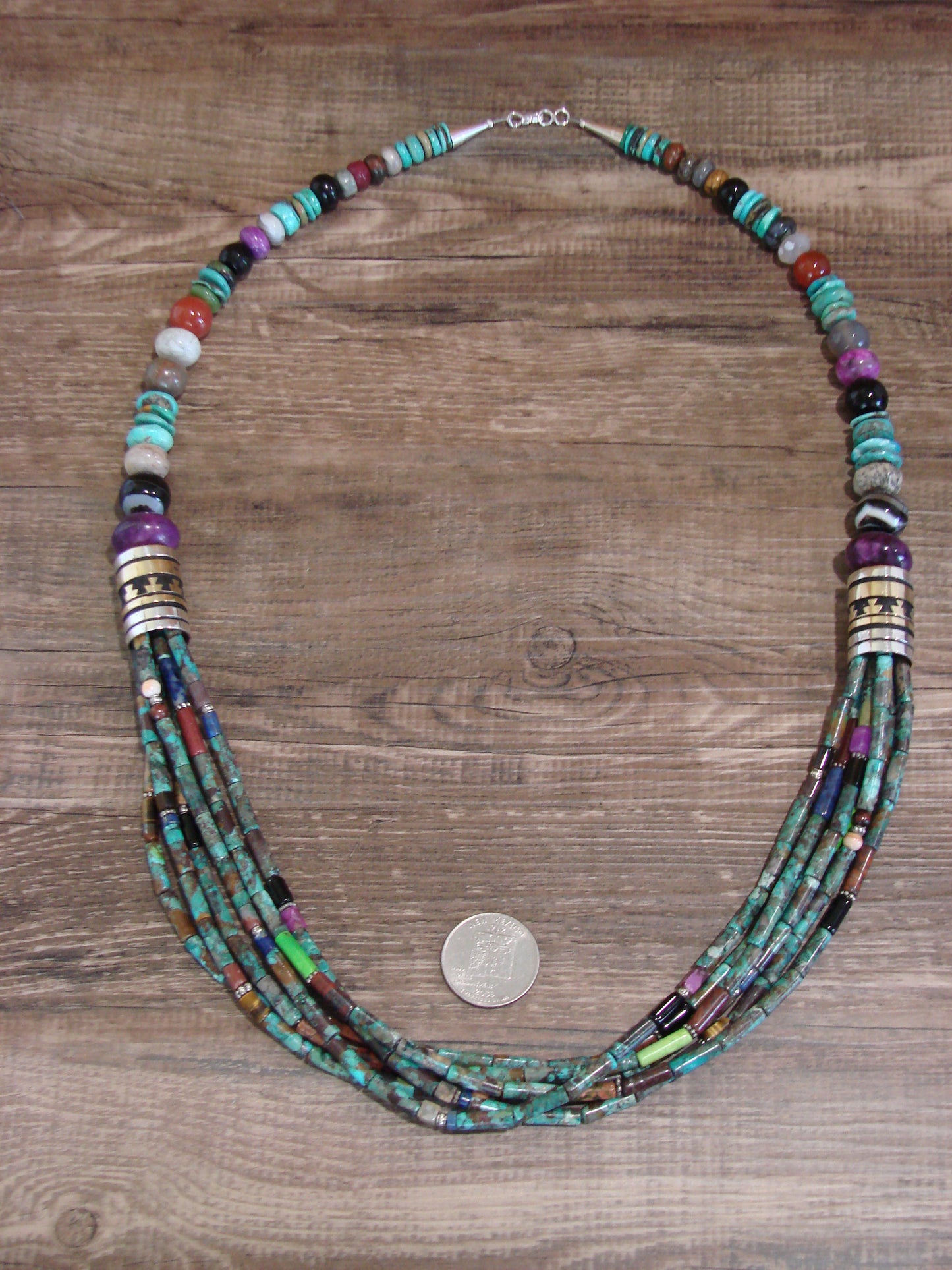 Native American Sterling Silver & Turquoise 30" Gemstone Necklace by Singer