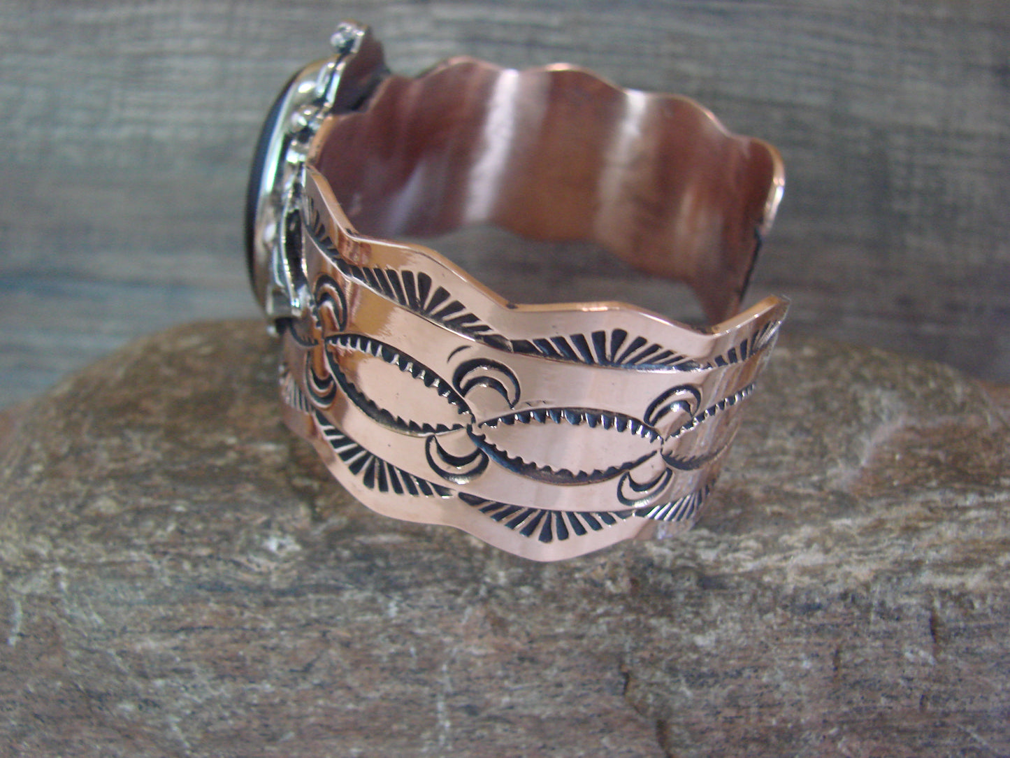 Navajo Indian Copper & Onyx Bracelet by Cleveland