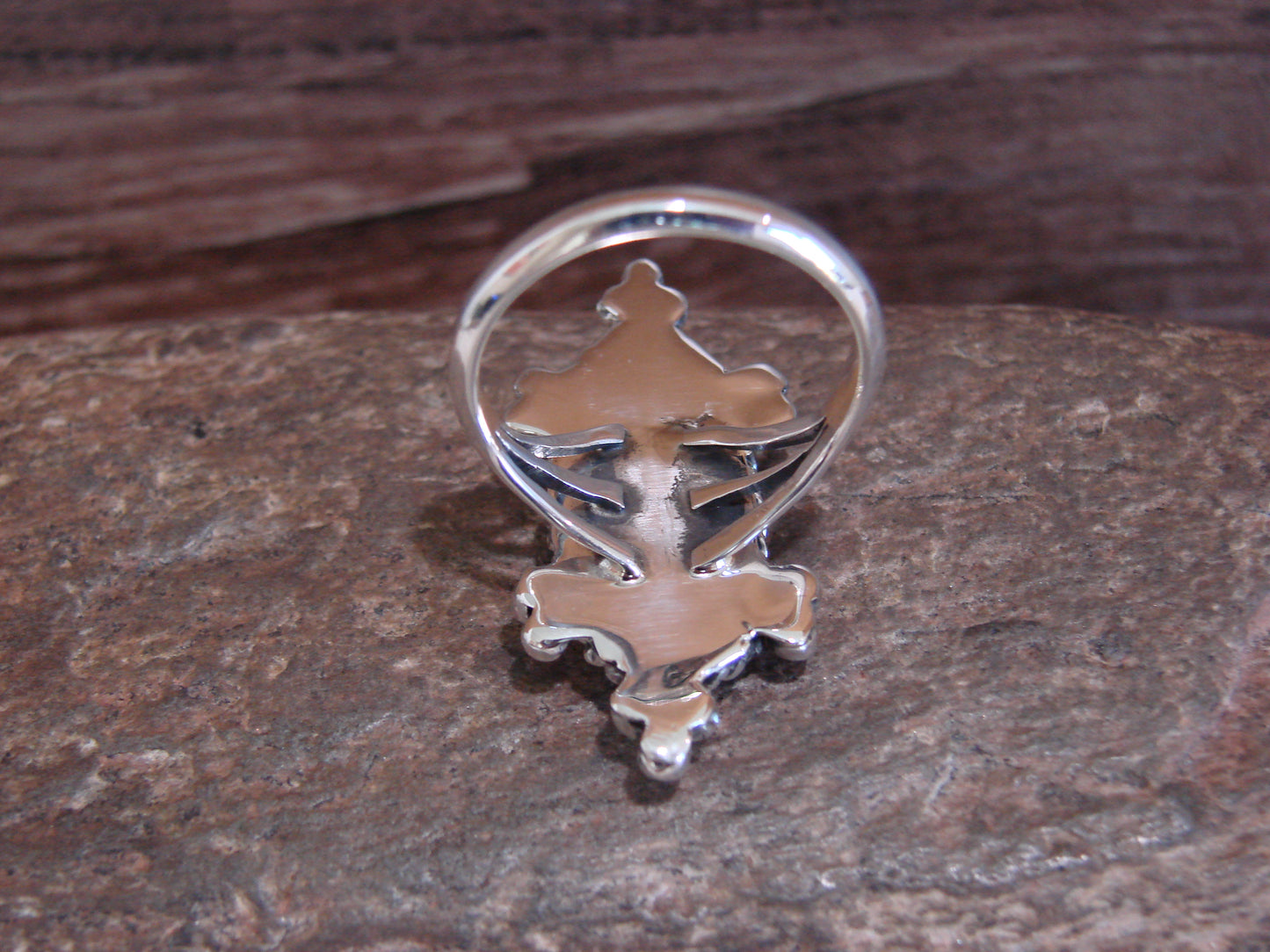 Native American Sterling Silver & Turquoise Ring by Lewis - Size 10.5