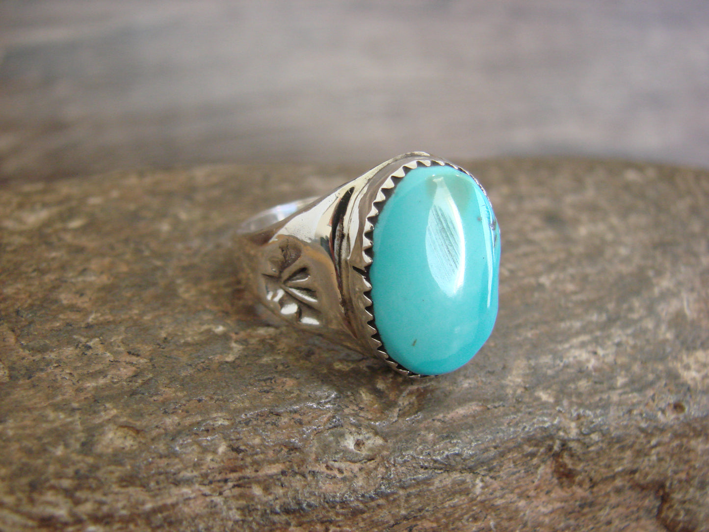 Native American Sterling Silver & Turquoise Ring by Bekis - Size 10