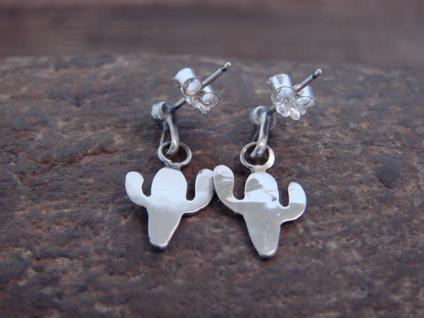 Native American Sterling Silver Green Turquoise Cactus Post Earrings - Yazzie