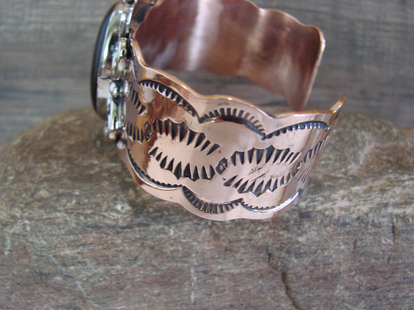 Navajo Indian Copper & Onyx Bracelet by Cleveland