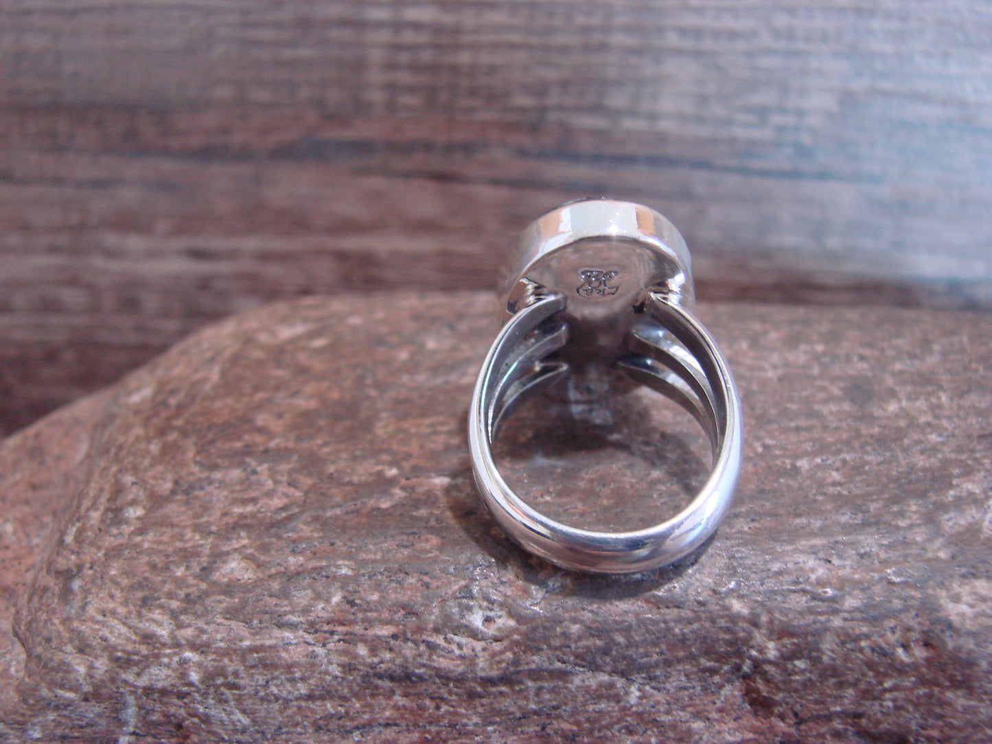 Native American Sterling Silver & White Buffalo Turquoise Ring by Smith - Size 6