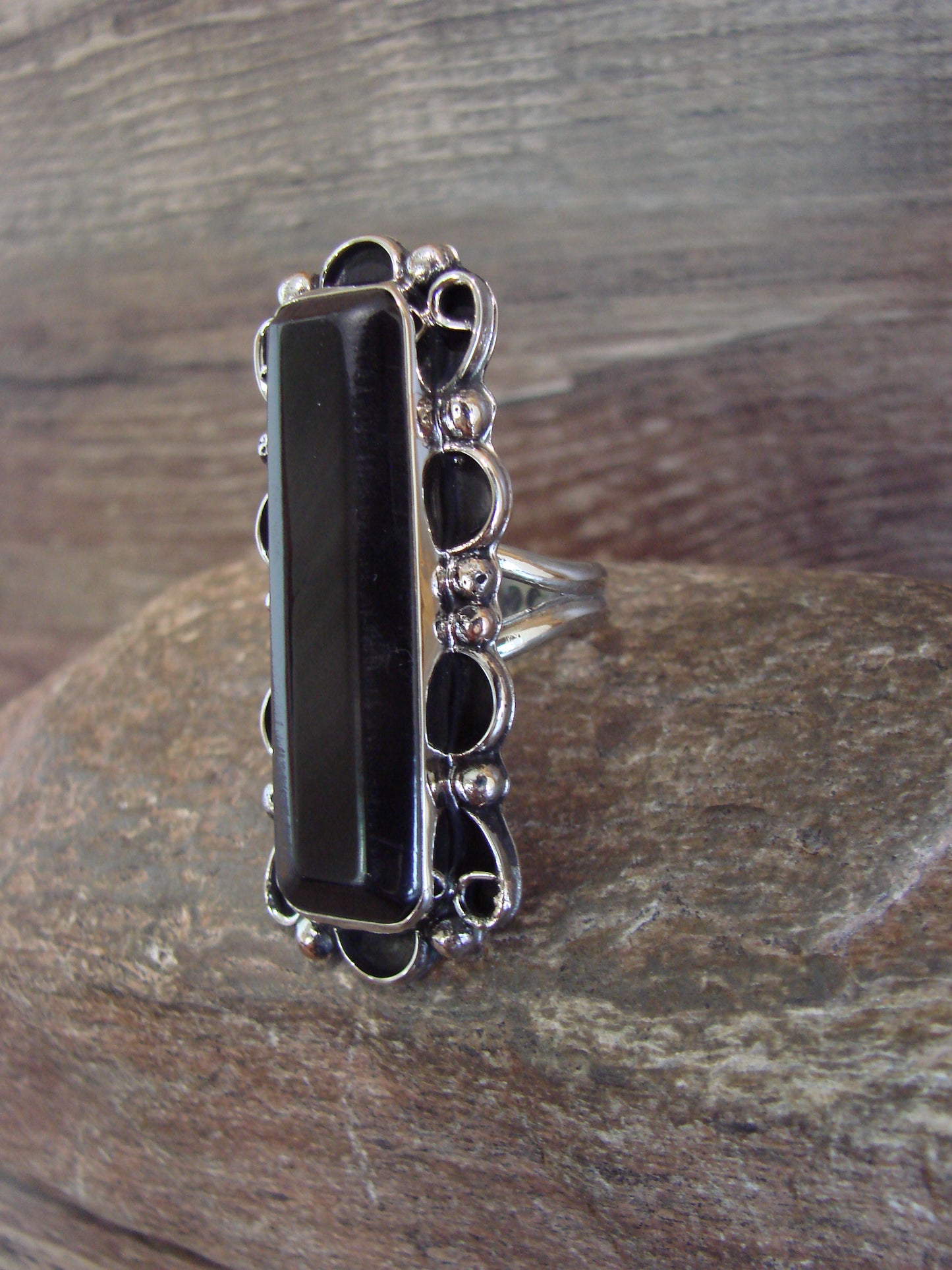 Native American Nickel Silver & Onyx Ring Size 11.5 - Cleveland