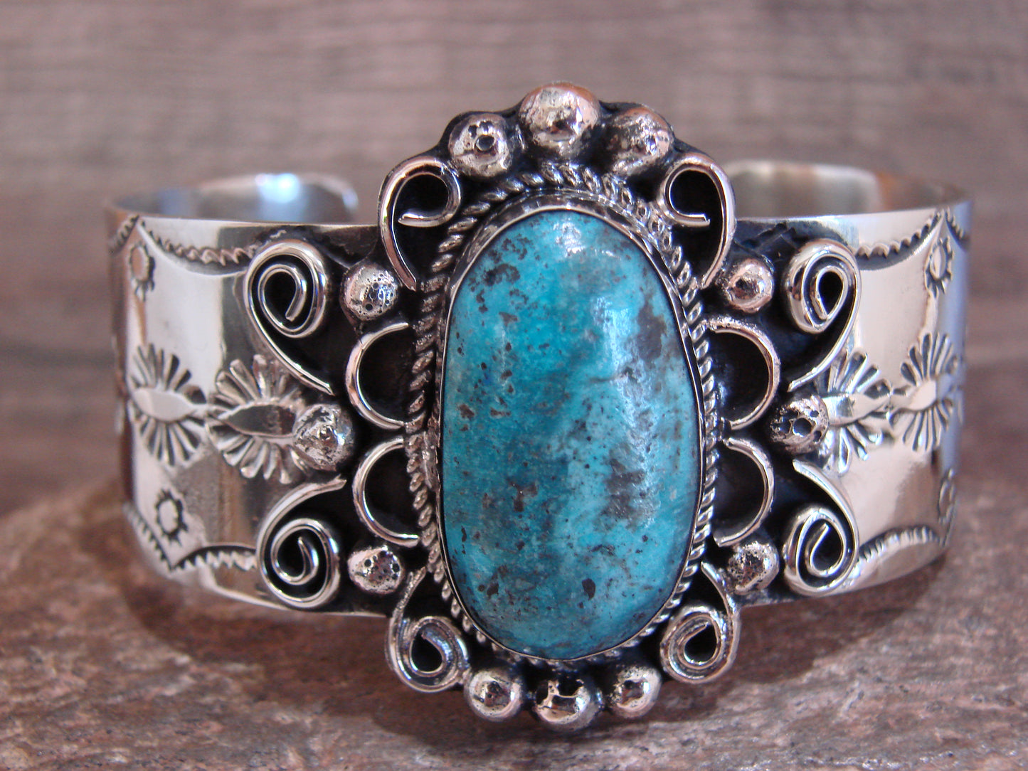 Native American Nickel Silver & Turquoise Bracelet by Cleveland