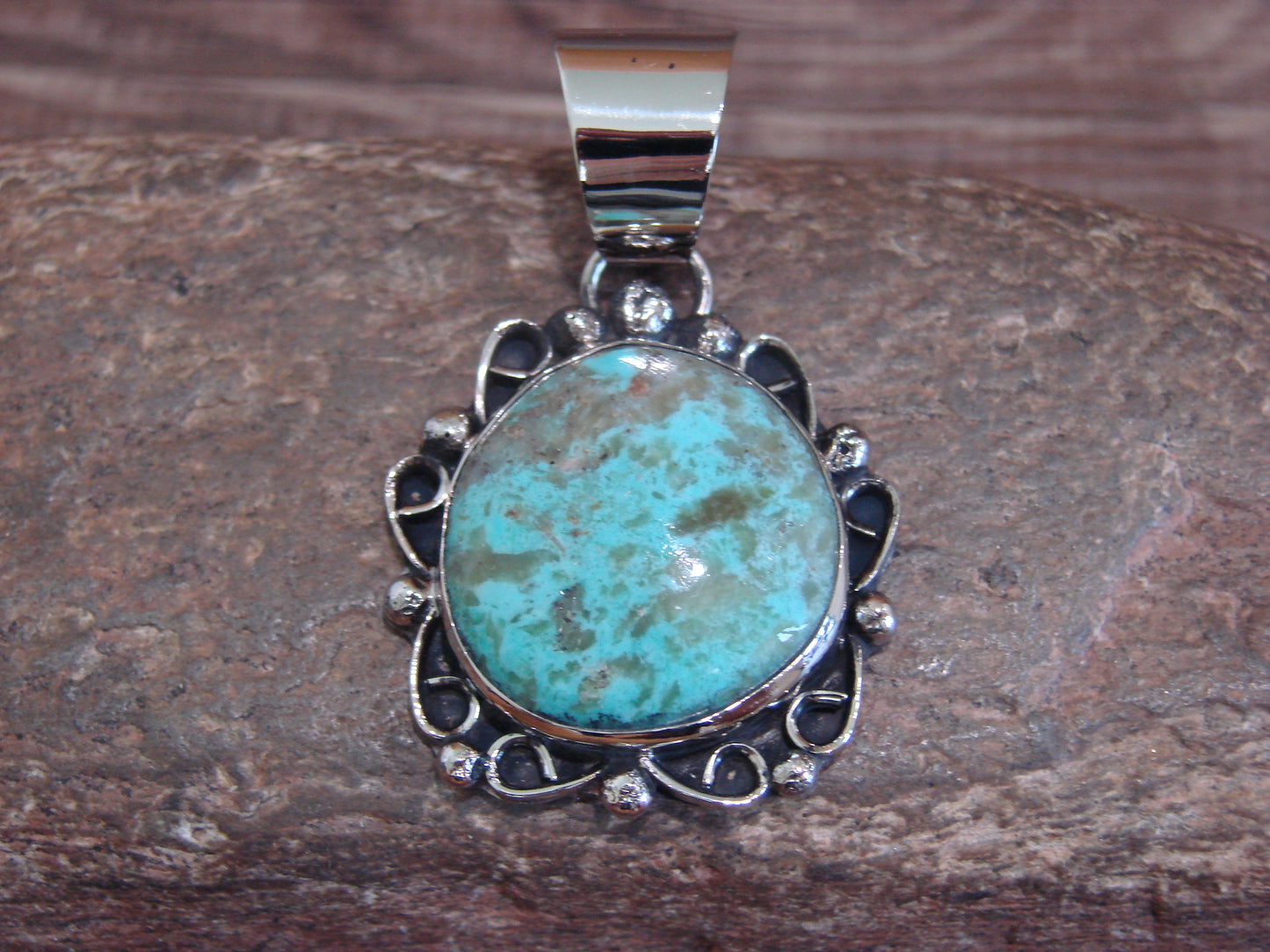 Native American Navajo Nickel Silver & Turquoise Pendant - Cleveland