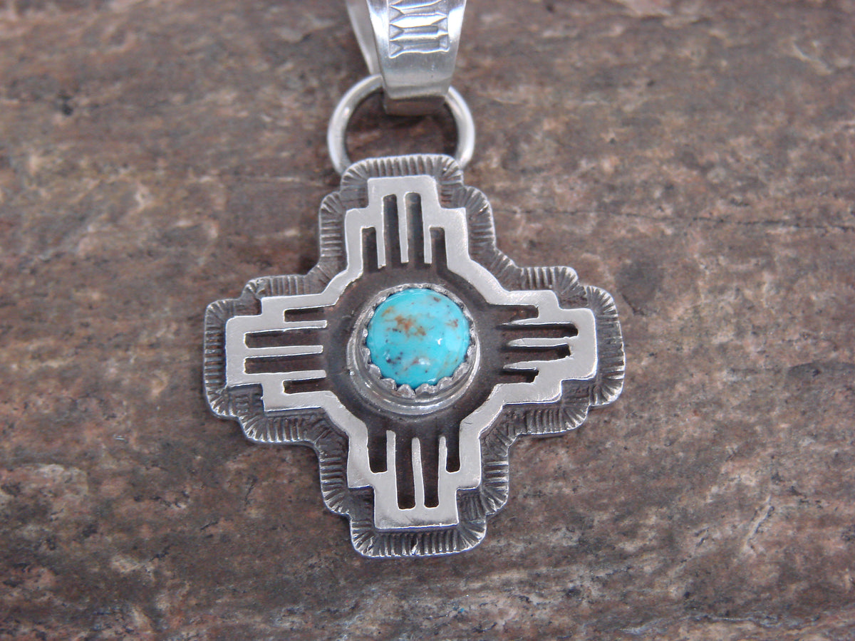 Native American Sterling Silver & Turquoise Zia Symbol Pendant - McCarthy