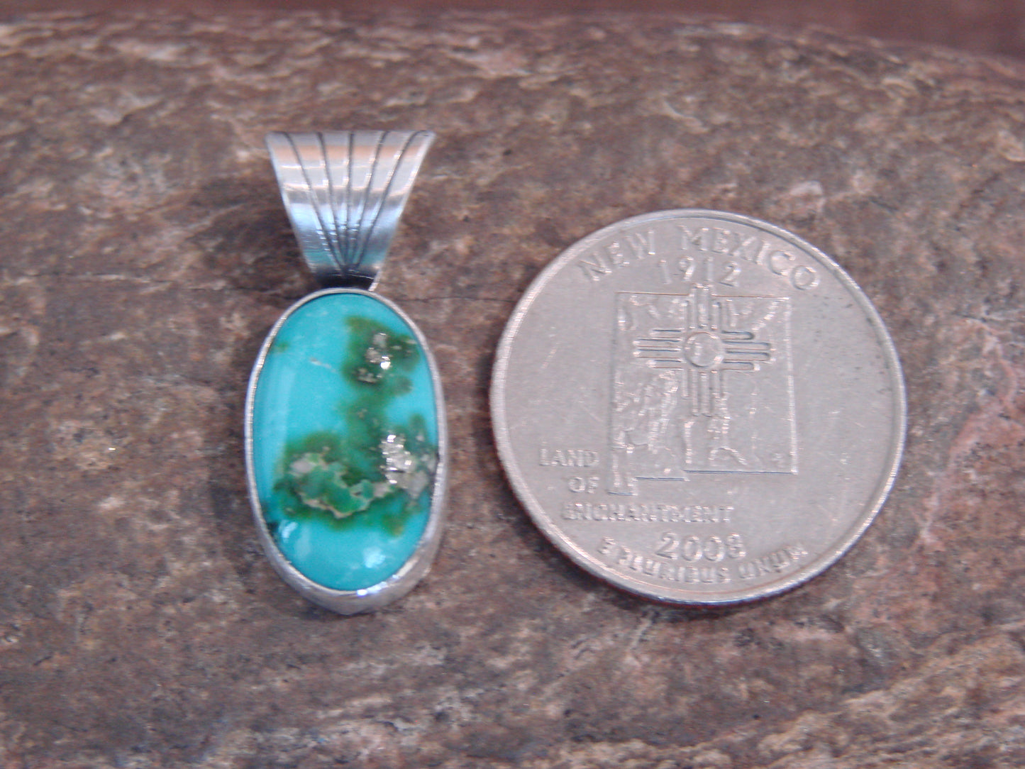 Native American Sterling Silver & Sonoran Turquoise Pendant by Yellowhair