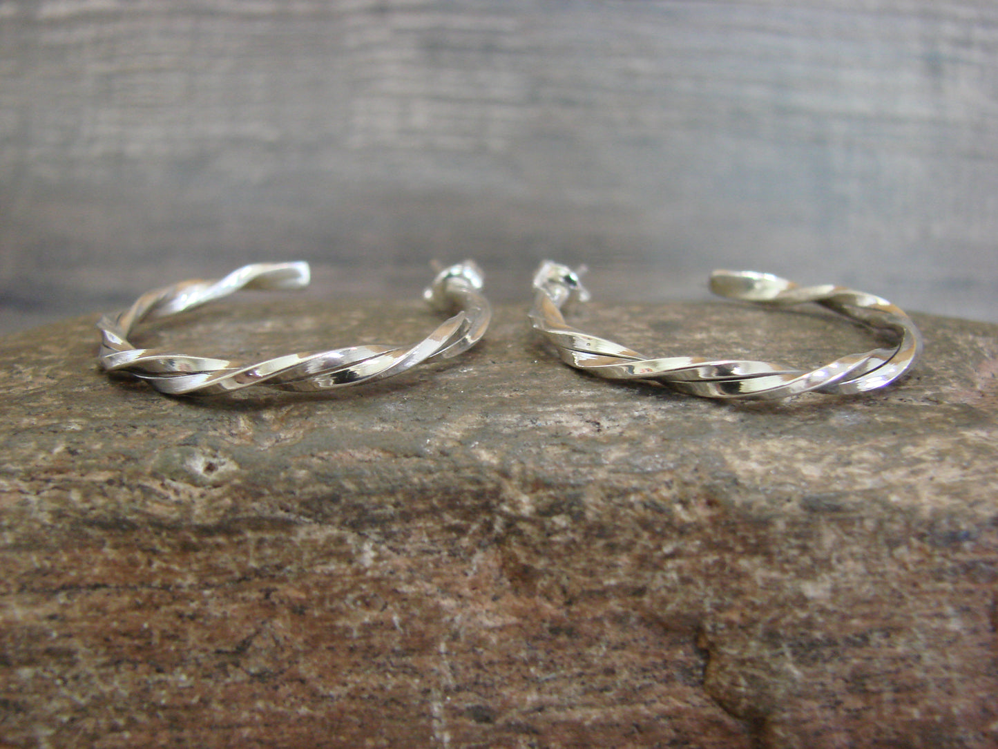 Native American Sterling Silver 1 1/4" Twisted Hoop Earrings by Tahe