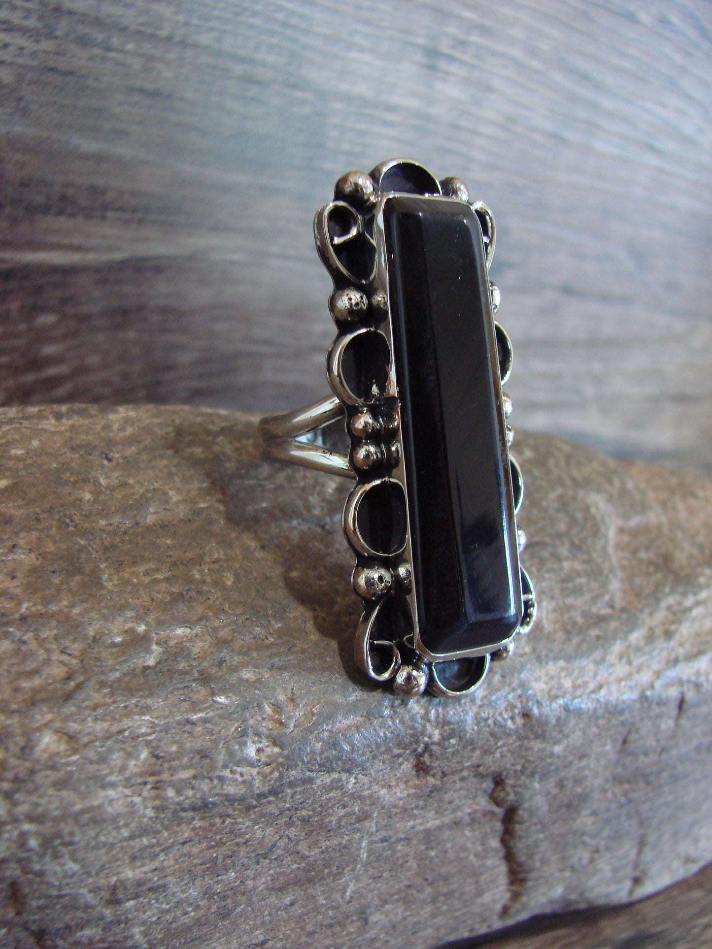 Native American Nickel Silver & Onyx Ring Size 11.5 - Cleveland