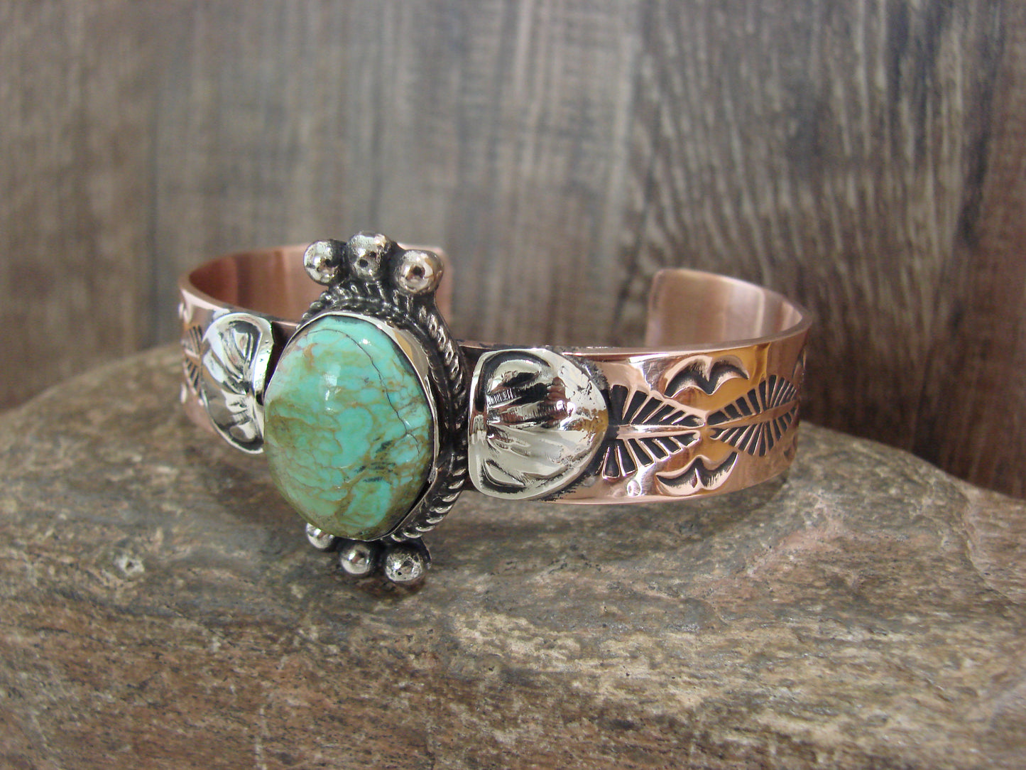 Native American Copper & Turquoise Bracelet by Cleveland