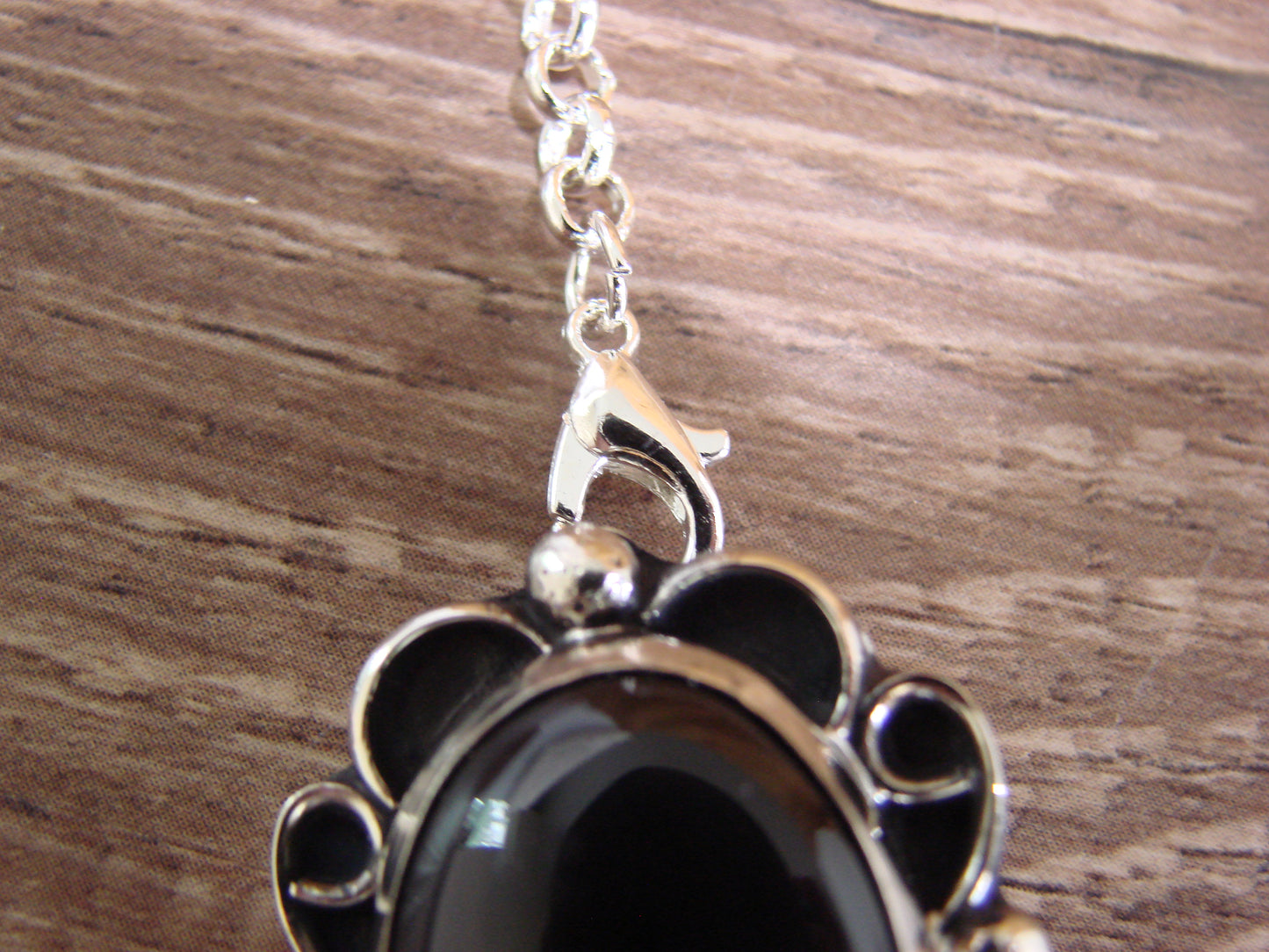 Navajo Indian Nickel Silver & Onyx Link Necklace Signed Cleveland