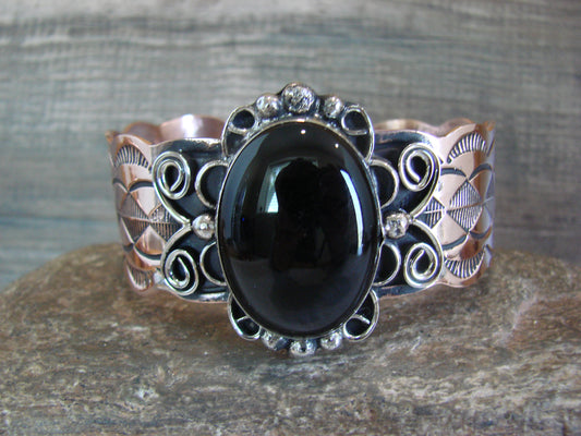 Navajo Indian Copper & Onyx Bracelet by Cleveland