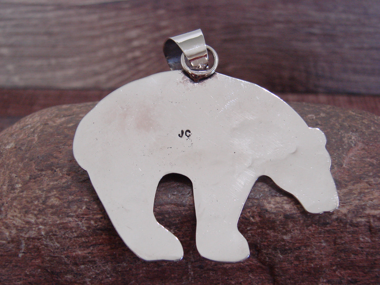 Native American Nickel Silver & Turquoise Bear Pendant - Cleveland