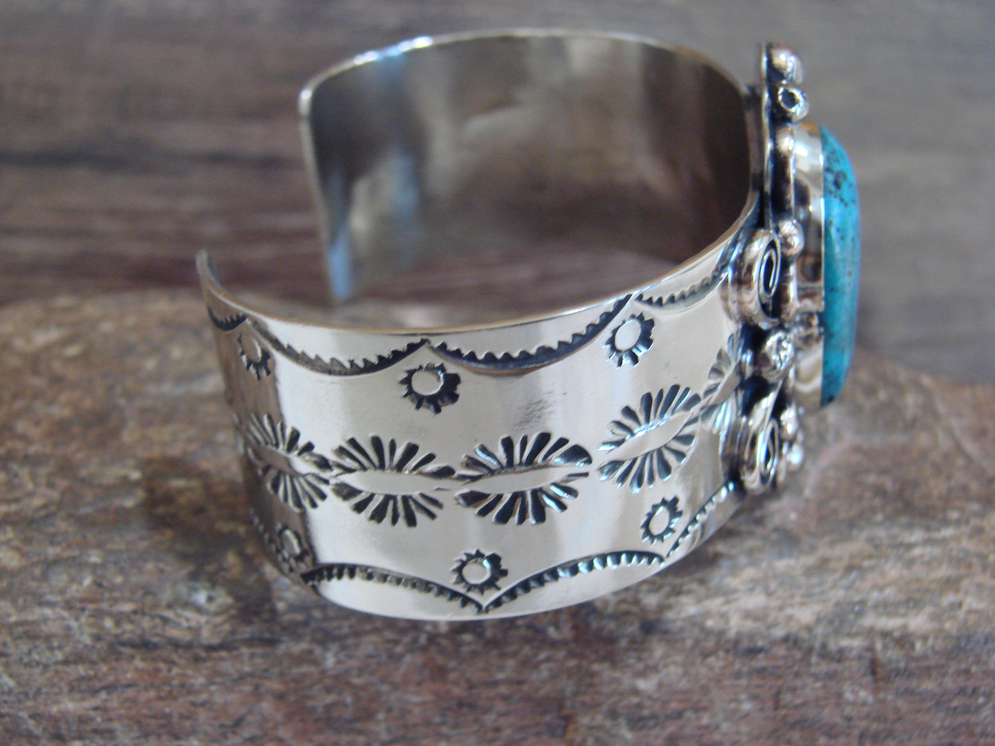 Native American Nickel Silver & Turquoise Bracelet by Cleveland