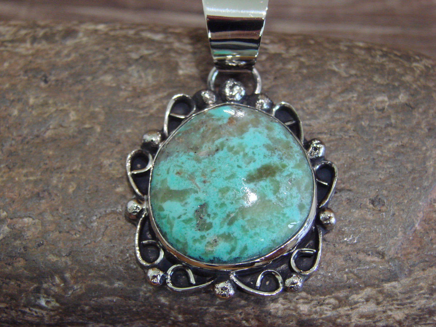 Native American Navajo Nickel Silver & Turquoise Pendant - Cleveland
