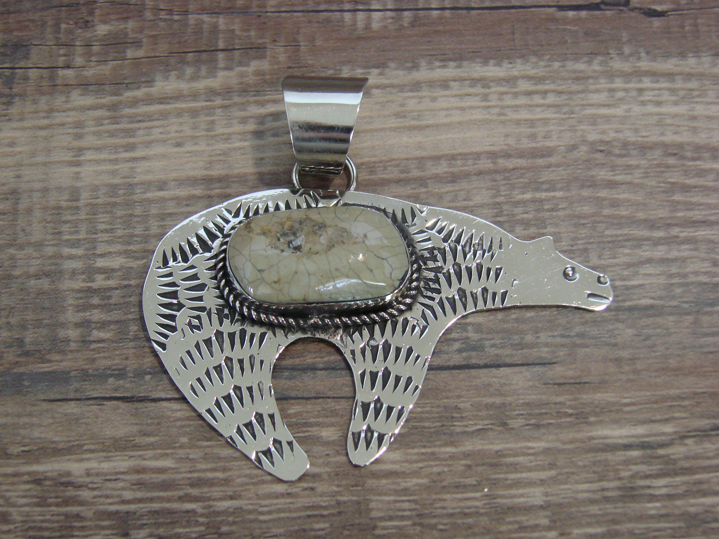 Native American Nickel Silver & Turquoise Bear Pendant - Cleveland