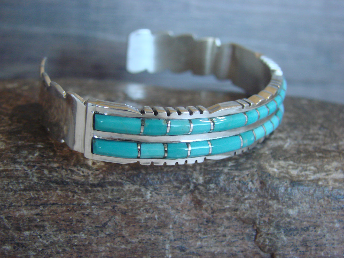 Native American Sterling Silver & Turquoise Row Bracelet by Lalio