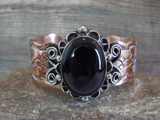 Navajo Indian Copper & Onyx Bracelet by Cleveland