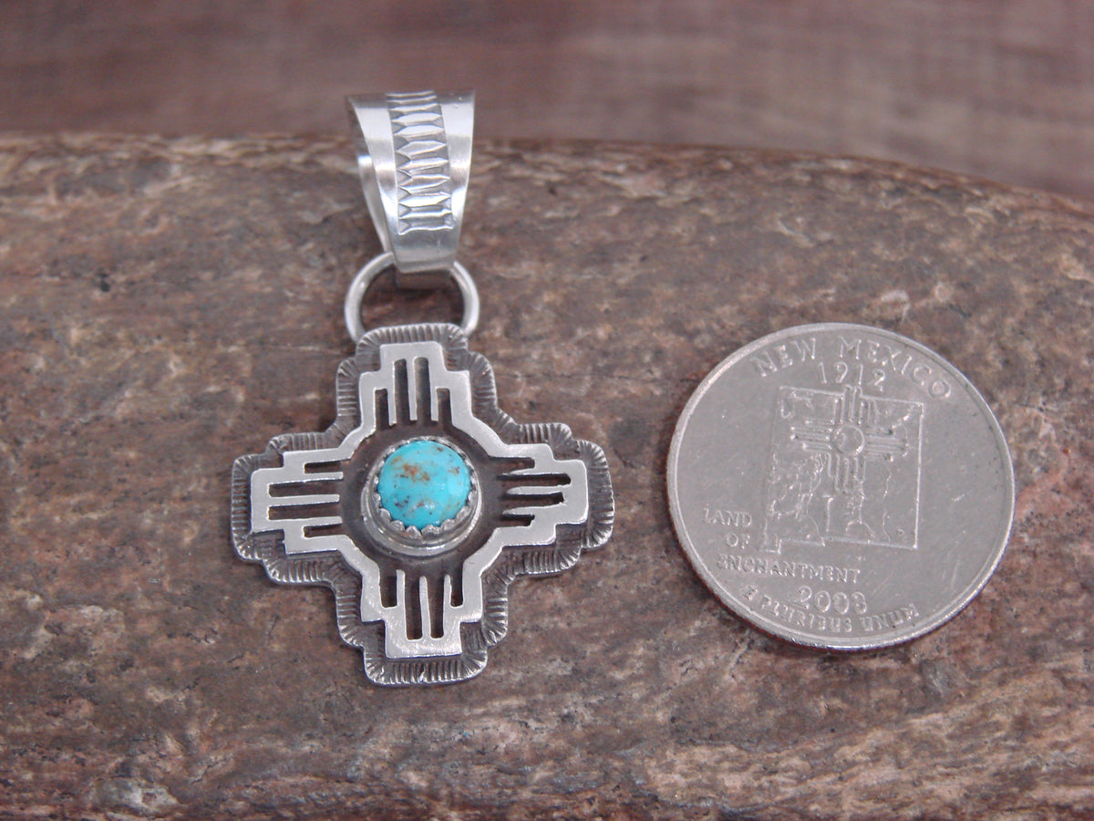 Native American Sterling Silver & Turquoise Zia Symbol Pendant - McCarthy