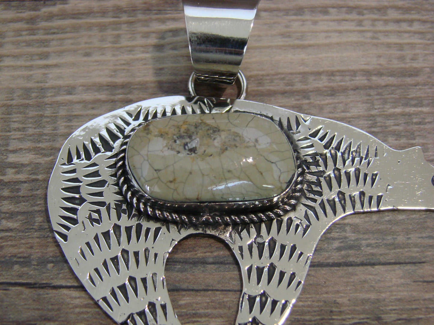 Native American Nickel Silver & Turquoise Bear Pendant - Cleveland