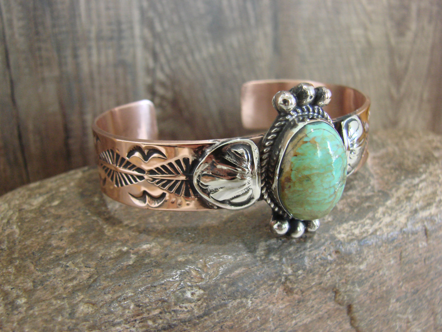 Native American Copper & Turquoise Bracelet by Cleveland