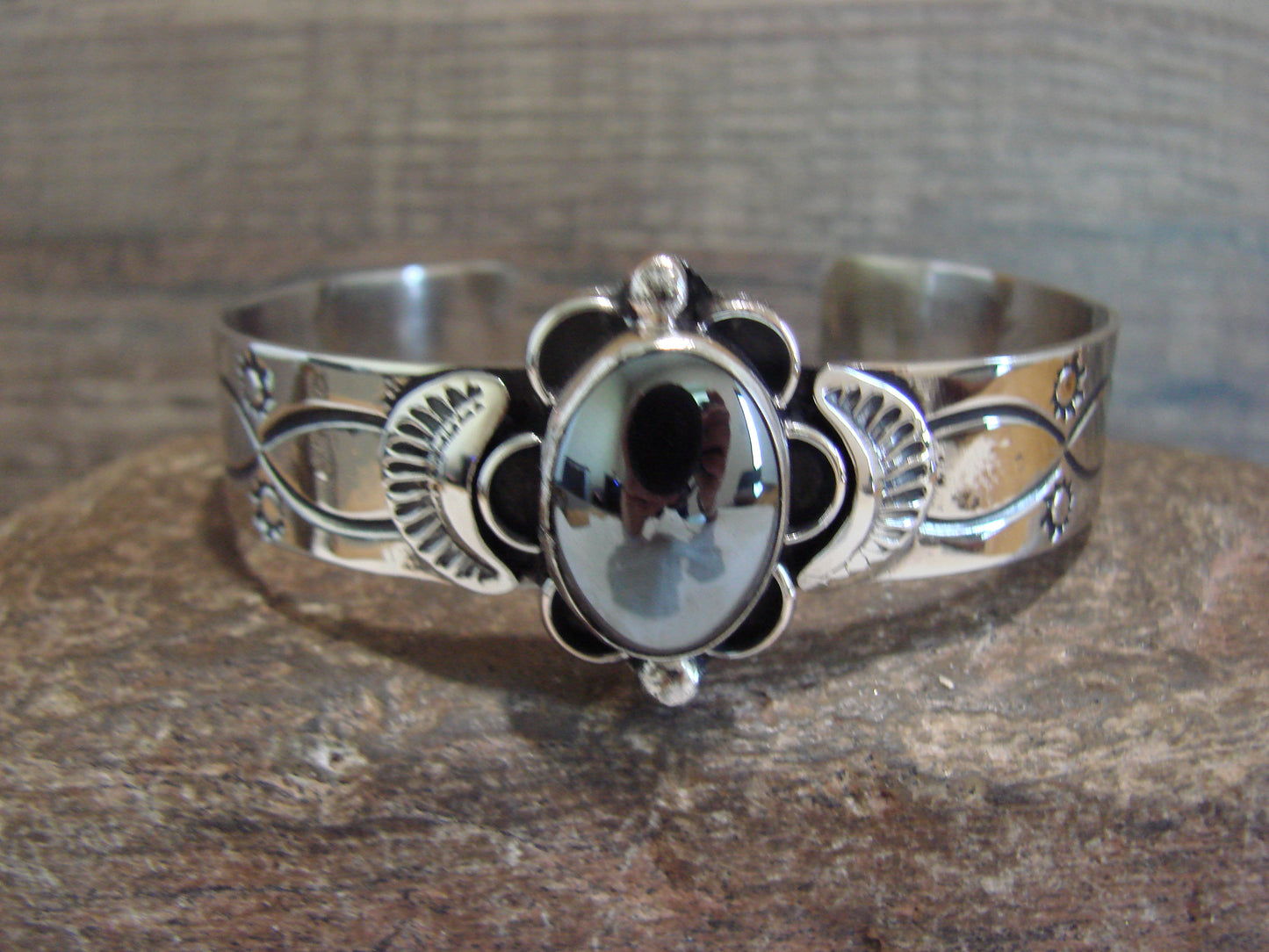 Navajo Indian Nickel Silver & Hematite Bracelet by Cleveland