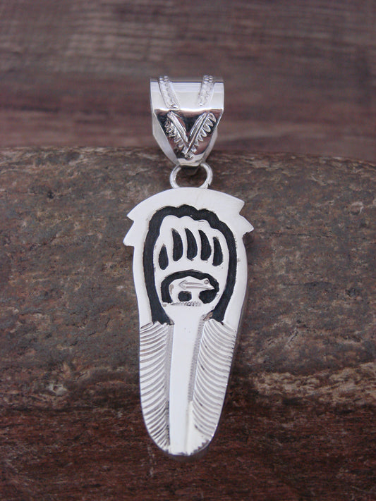 Native American Sterling Silver Feather & Bear Pendant Mariano