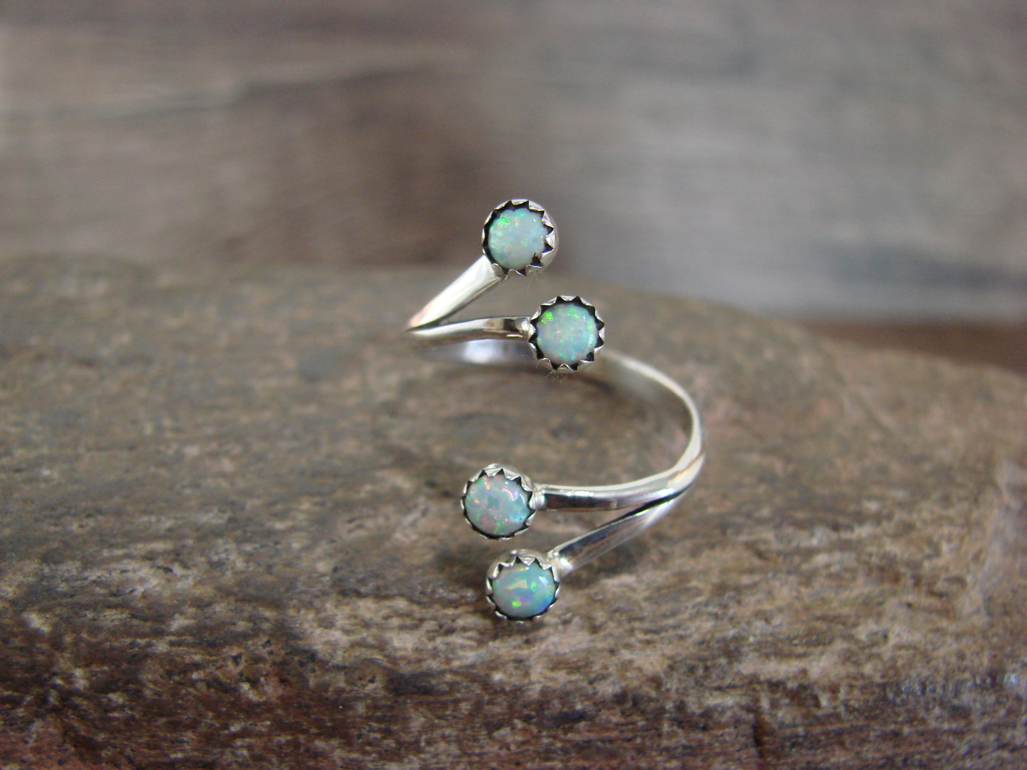 Native American Sterling Silver & White Opal Adjustable Ring - Largo