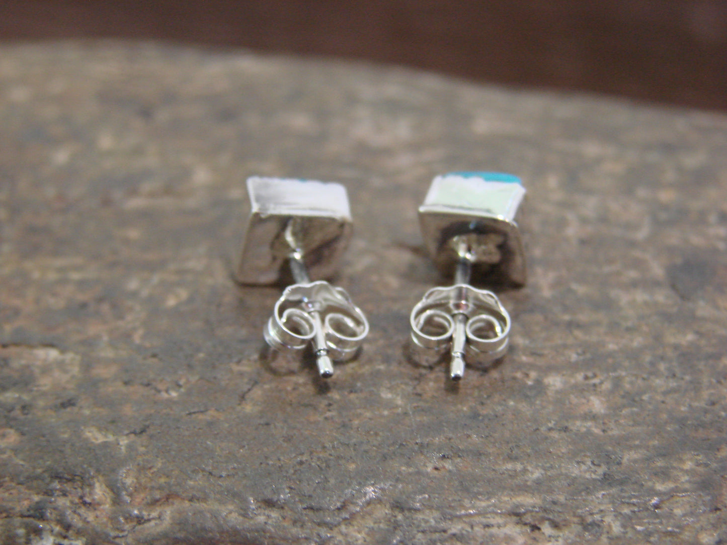 Native American Sterling Silver Square Turquoise Post Earrings by Shorty