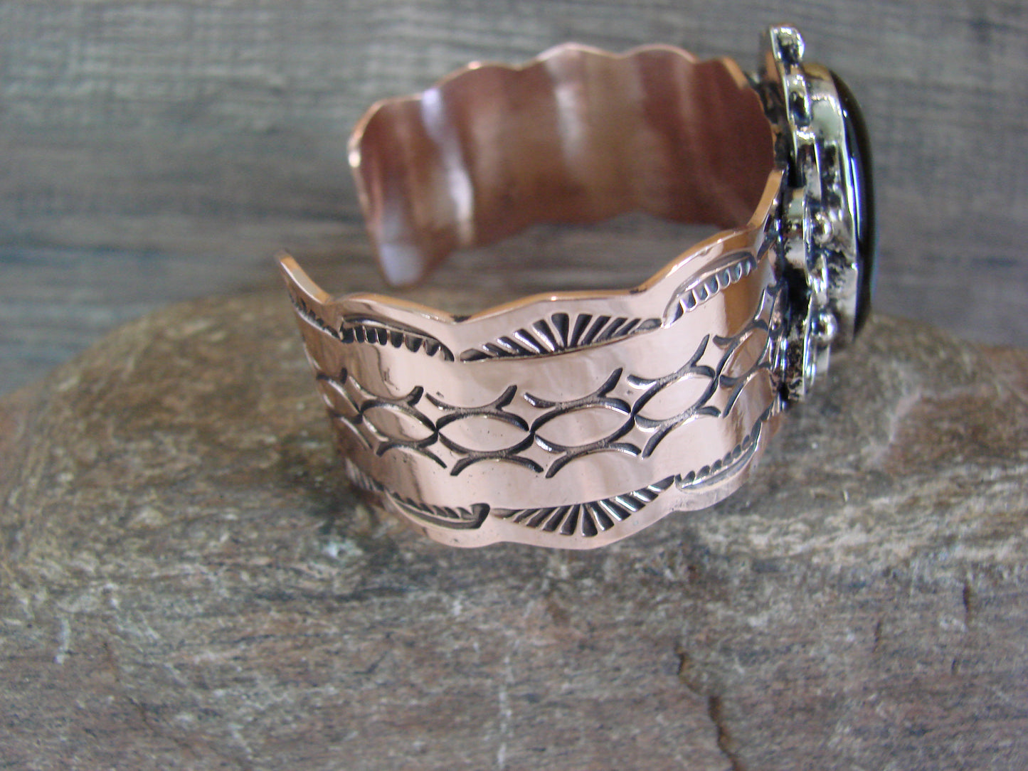 Navajo Indian Copper & Onyx Bracelet by Cleveland